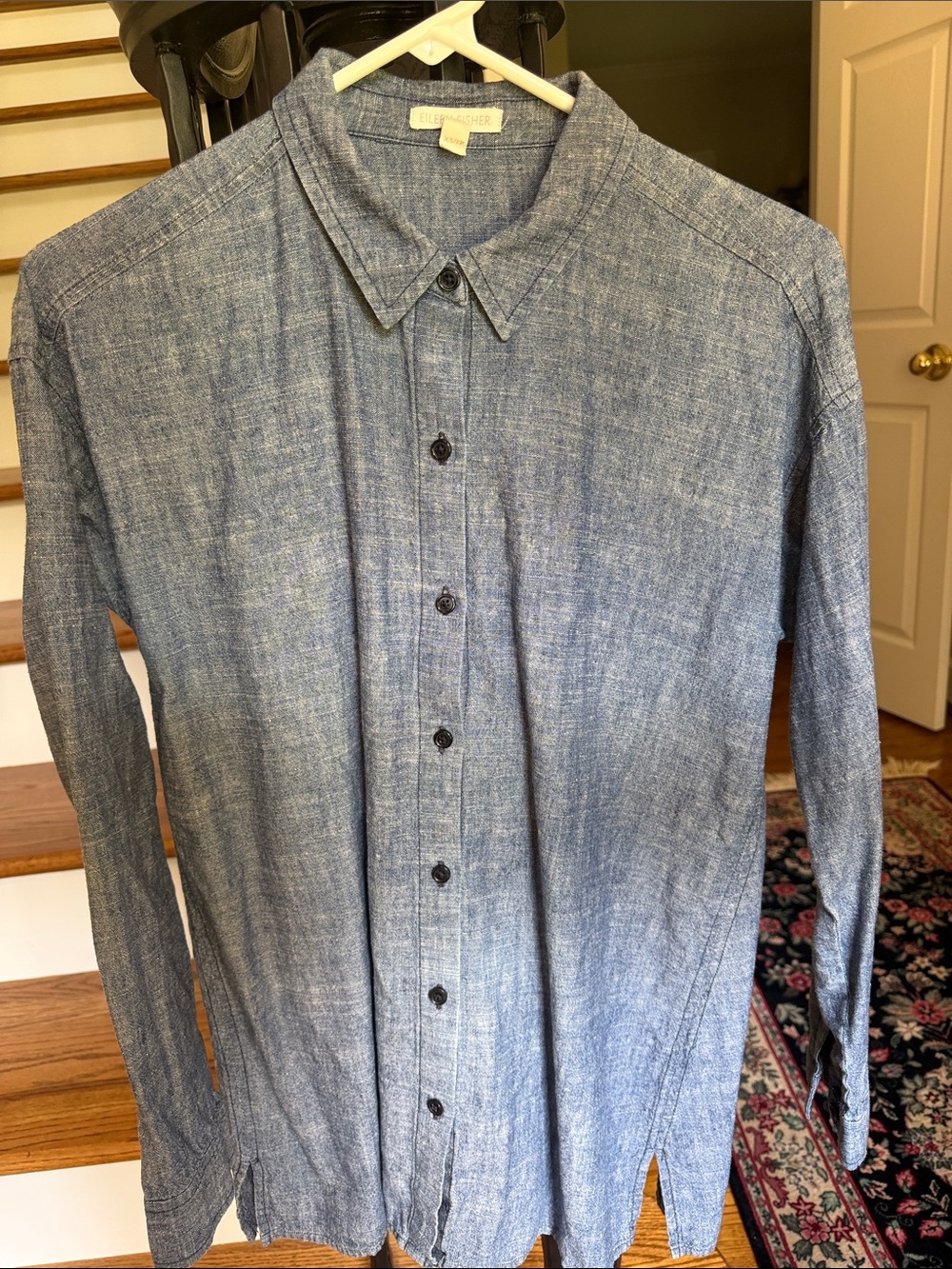 Eileen Fisher Denim-Effect Button Front Shirt in Light Blue